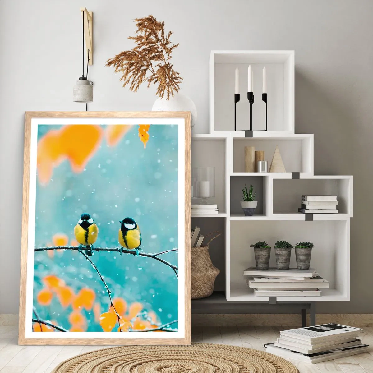 Affiche dans un chêne clair - Poster - Potins d'oiseaux - 61x91 cm