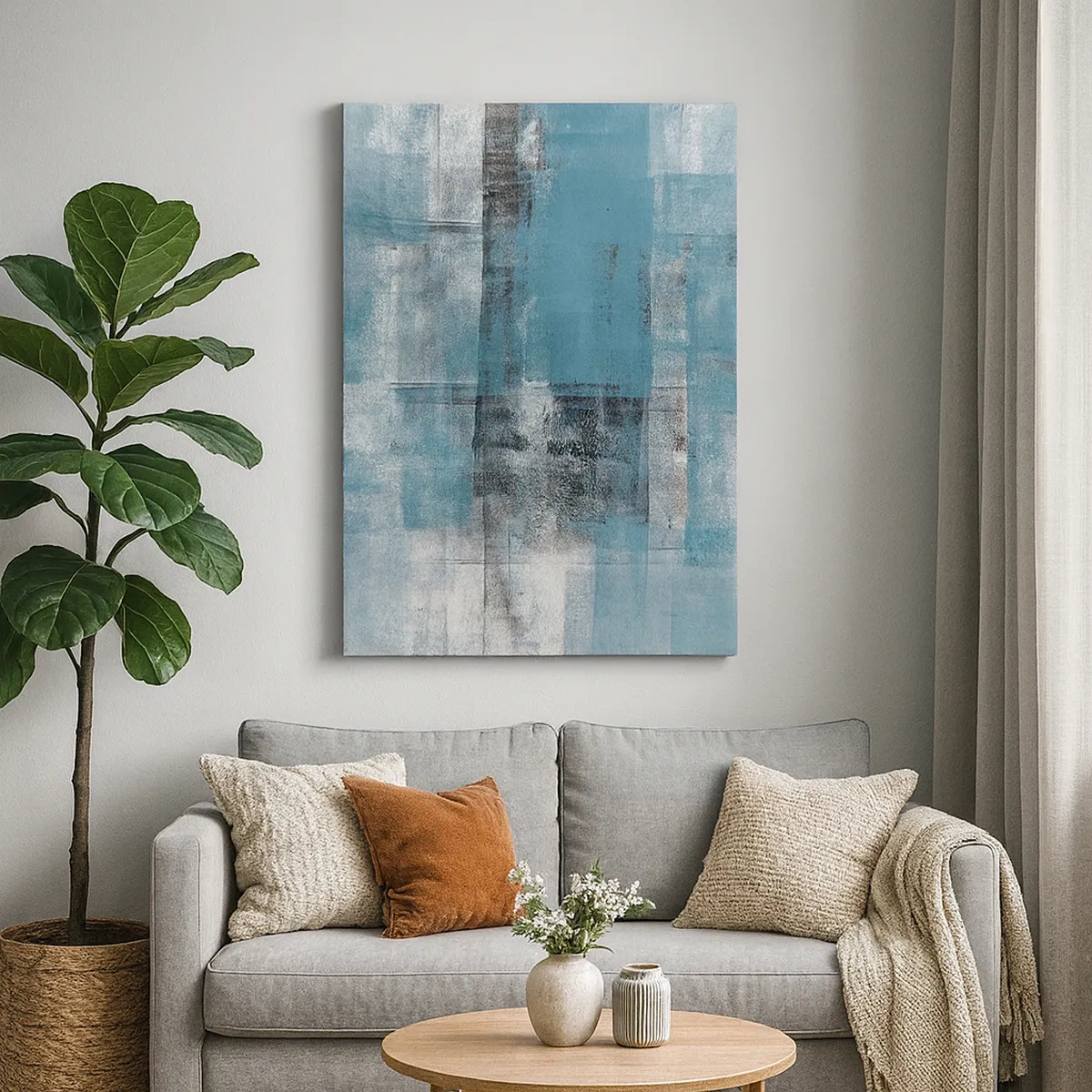 Impression sur toile - Image sur toile - Une composition abstraite dans des tons de bleu avec texture et couches. - 50x70cm - Eau et air - Décoration murale moderne pour le salon et la chambre ARTTOR