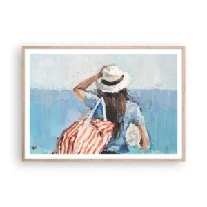 Affiche dans un chêne clair - Poster - Bienvenue à vos vacances - 100x70 cm