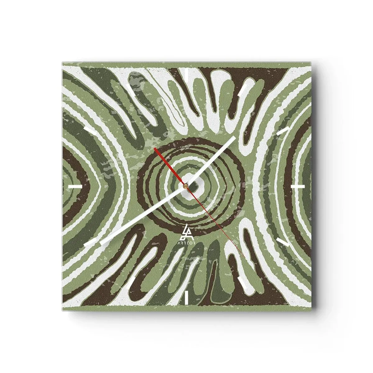 Horloge murale - Pendule murale - Motifs abstraits dans les tons de vert et de marron - 30x30cm - Une explosion d'émotions - Décoration murale moderne pour le salon et la chambre ARTTOR