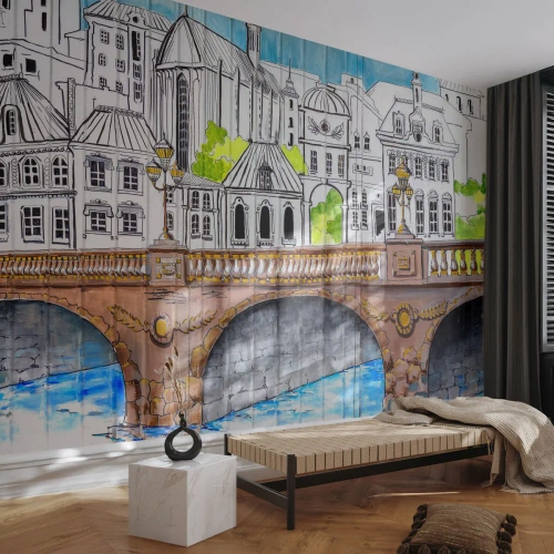 Papier Peint Autocollant Deluxe Sticker - Une ville comme peinte - Graffiti, France, Architecture - 500x350 cm
