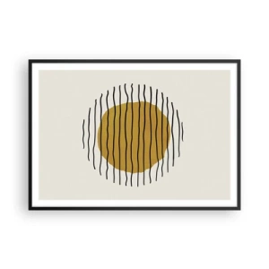 Affiche dans un cadre noir - Poster - Un motif minimaliste avec un cercle jaune et des lignes noires. - 100x70cm - Abstraction tremblante de chaleur - Décoration murale moderne pour le salon et la chambre ARTTOR