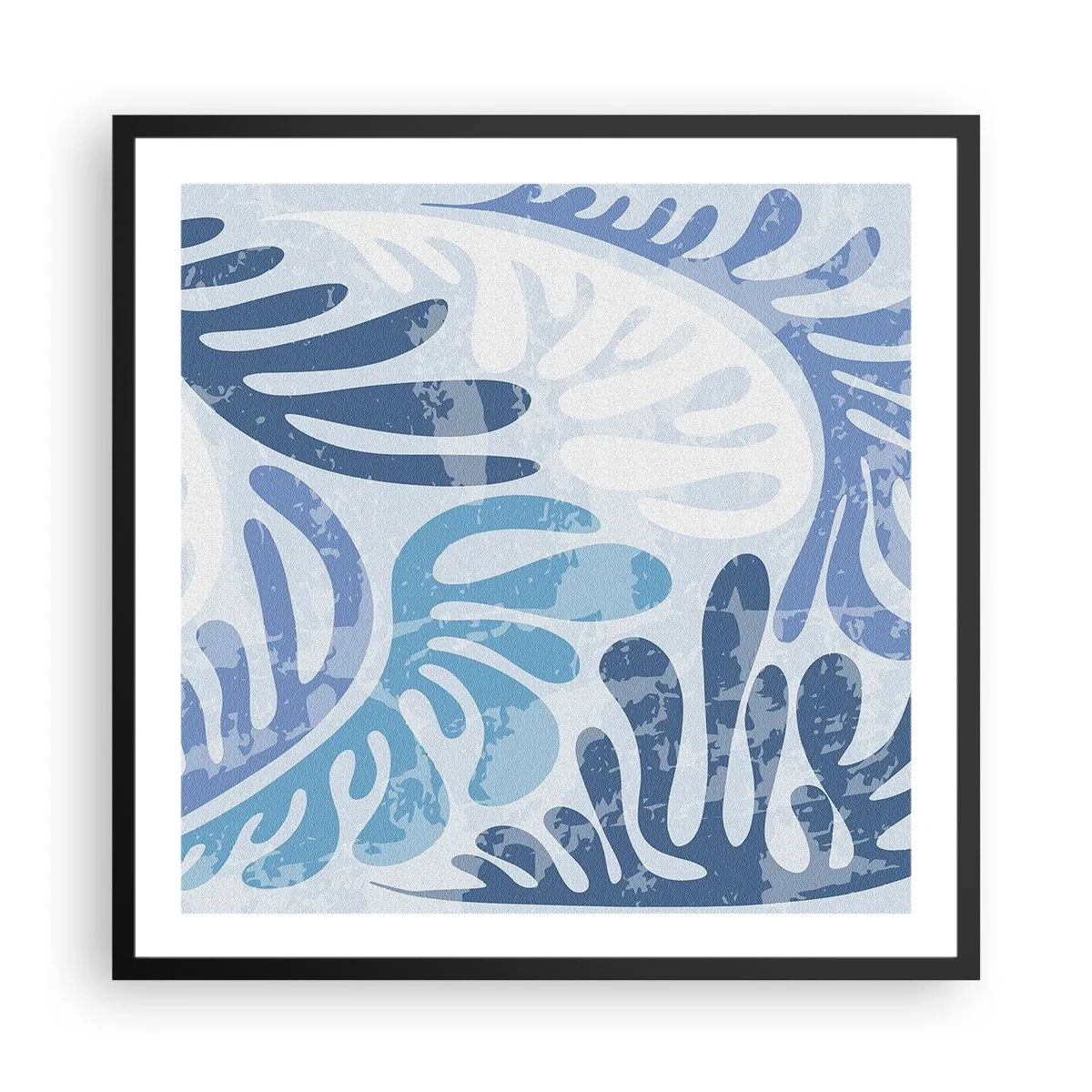 Affiche dans un cadre noir - Poster - Fougères bleues - 60x60 cm