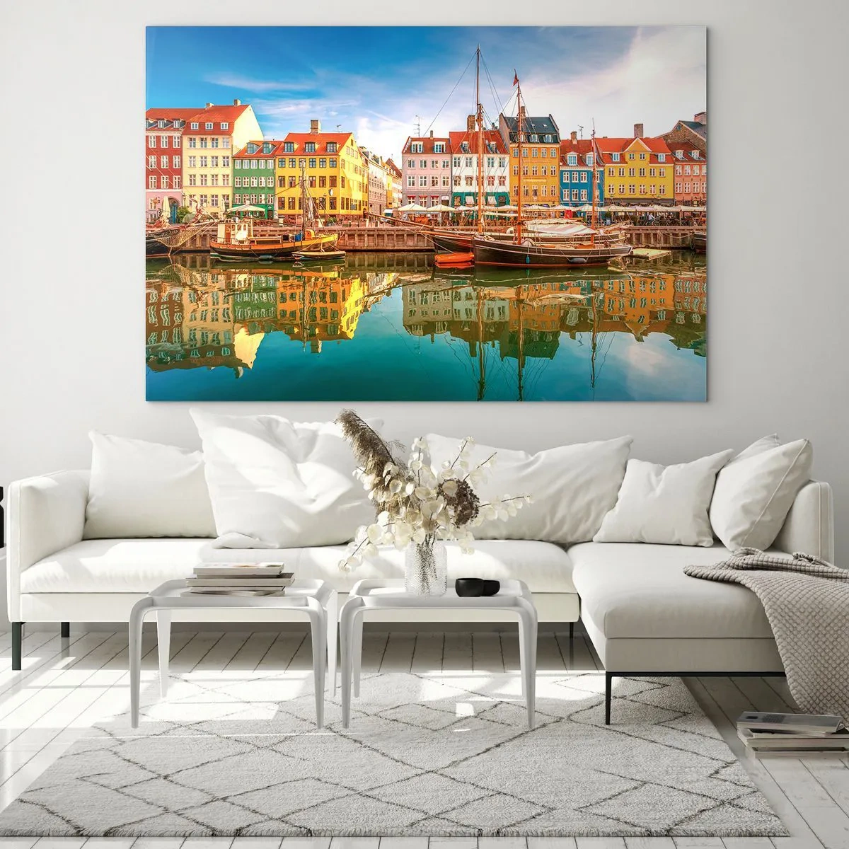 Impression sur verre - Image sur verre - Maisons colorées sur le canal avec des reflets dans l'eau - 70x50cm - Aussi lisse qu'un miroir au-dessus de l'eau - Décoration murale moderne pour le salon et la chambre ARTTOR