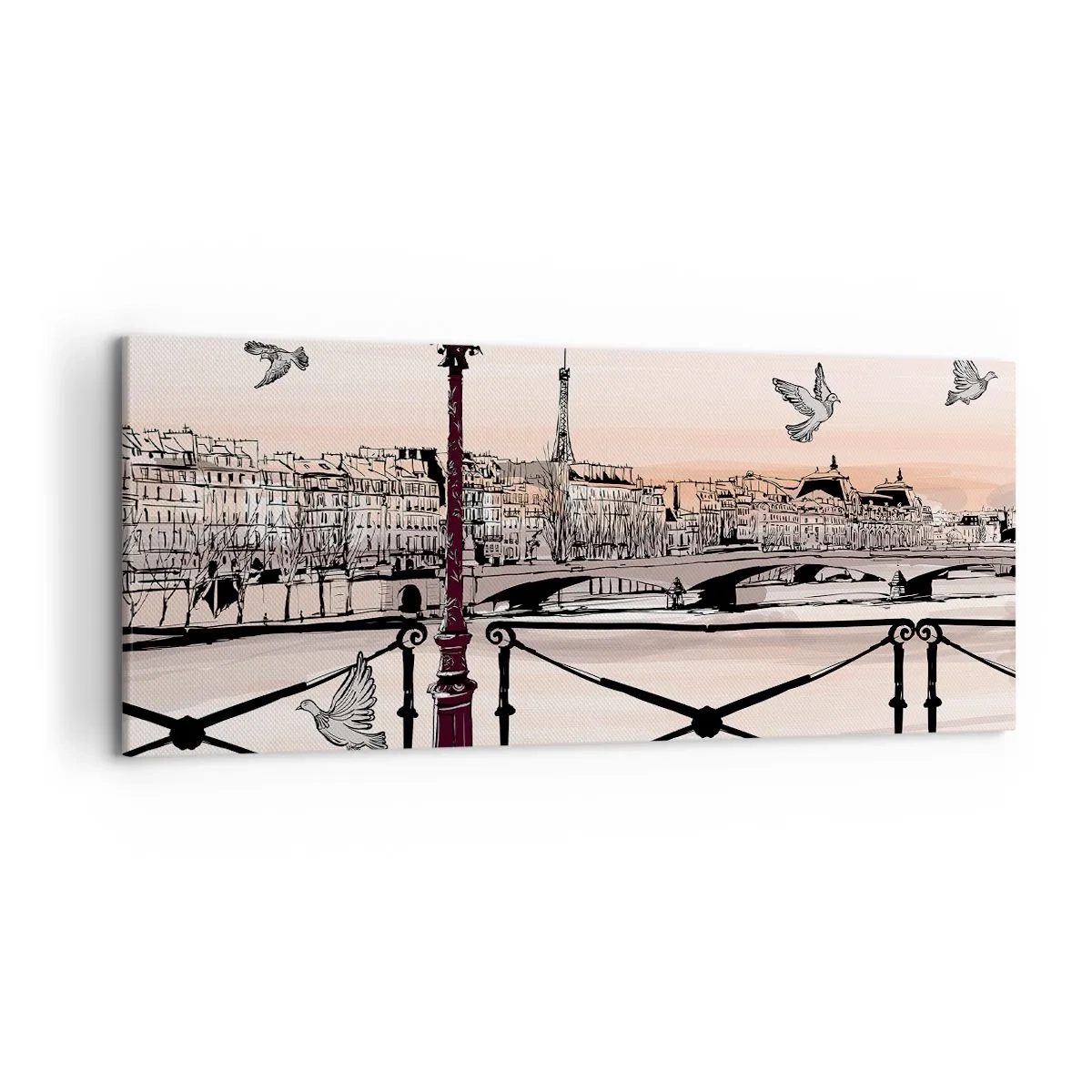 Impression sur toile - Image sur toile - Vue parisienne avec une lanterne et un pont - 120x50cm - Sur les toits de Paris - Décoration murale moderne pour le salon et la chambre ARTTOR