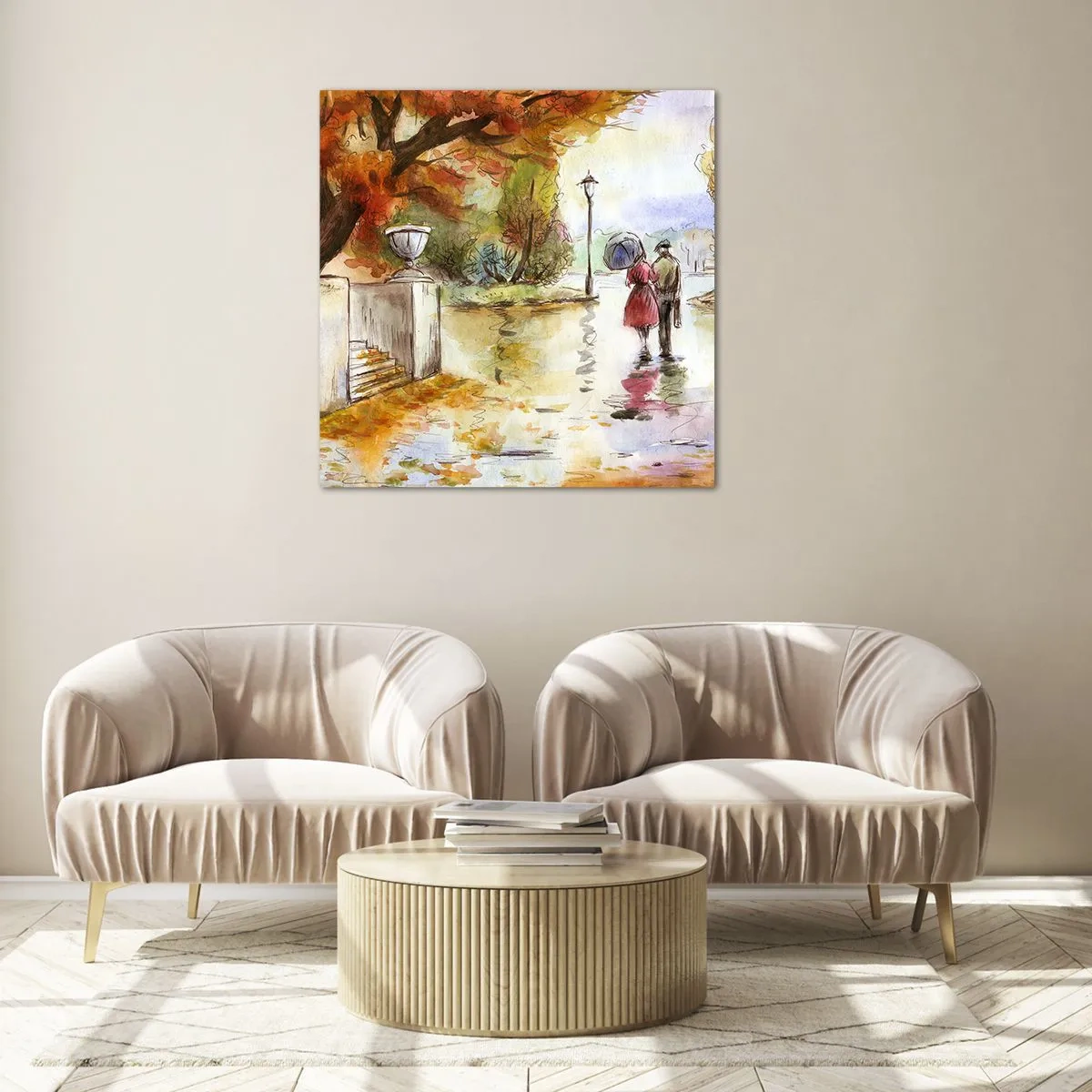 Impression sur verre - Image sur verre - Automne romantique dans le parc - 70x70 cm