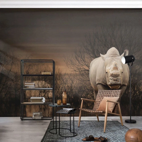Papier Peint Photo Standard Eco - Blanc contre nature - Rhinocéros, Animaux, Afrique - 400x280 cm
