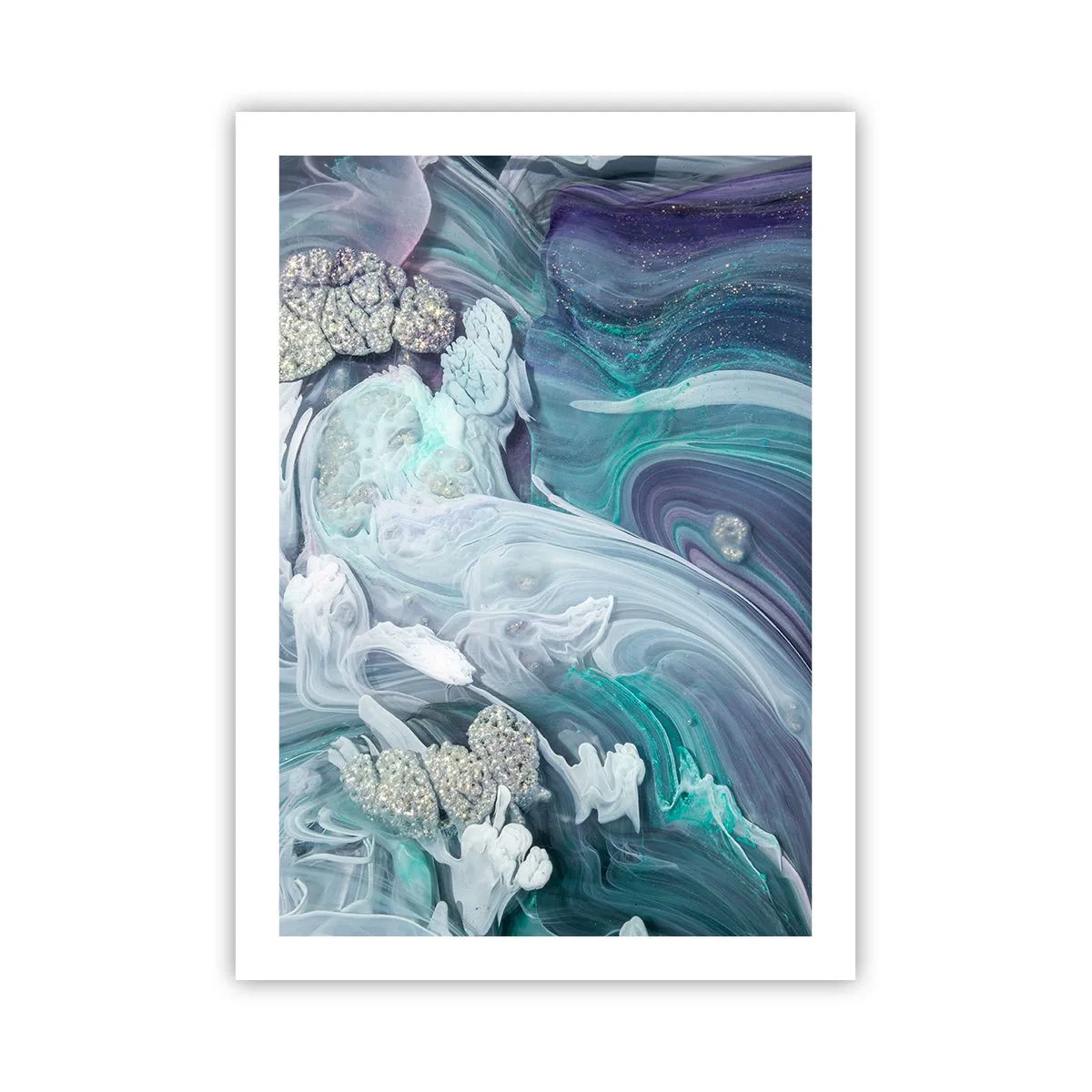 Affiche - Poster - Un motif abstrait avec des tourbillons et des textures bleus et verts. - 50x70cm - Courants bleus - Décoration murale moderne pour le salon et la chambre ARTTOR