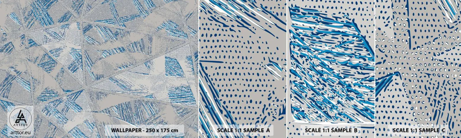 Échantillon De Papier Peint Standard Eco - Dans un labyrinthe bleu-gris - Gribouillis, Brillant, Chaos - 100x30 cm