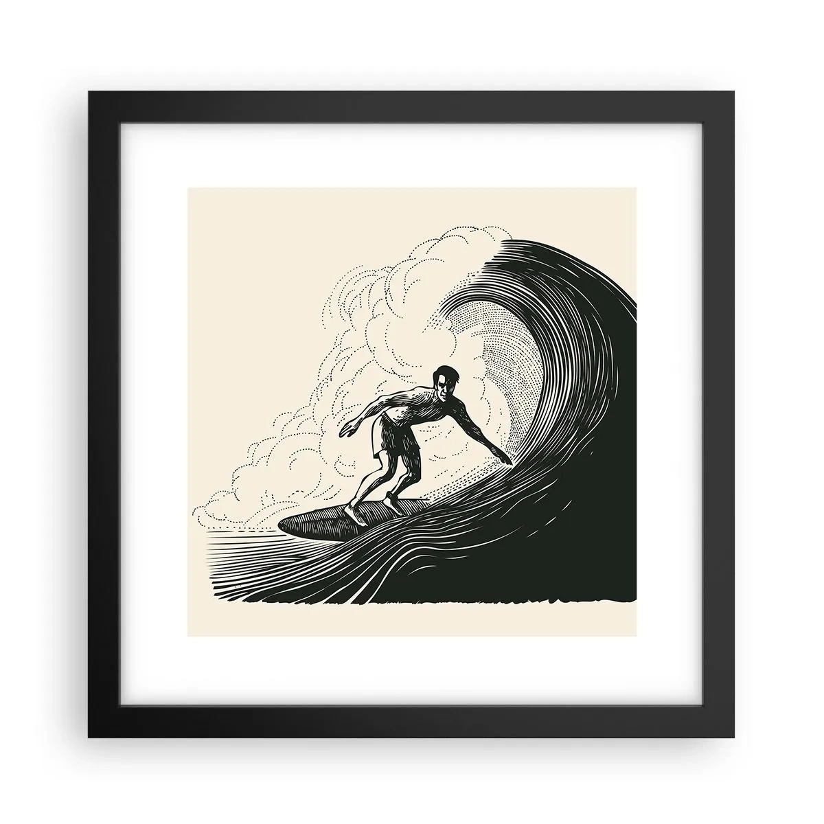Affiche dans un cadre noir - Poster - Le roi de la vague - 30x30 cm