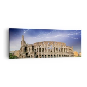 Impression sur toile - Image sur toile - Le Colisée de Rome illuminé par la foudre - 140x50cm - Arène de combat - Décoration murale moderne pour le salon et la chambre ARTTOR