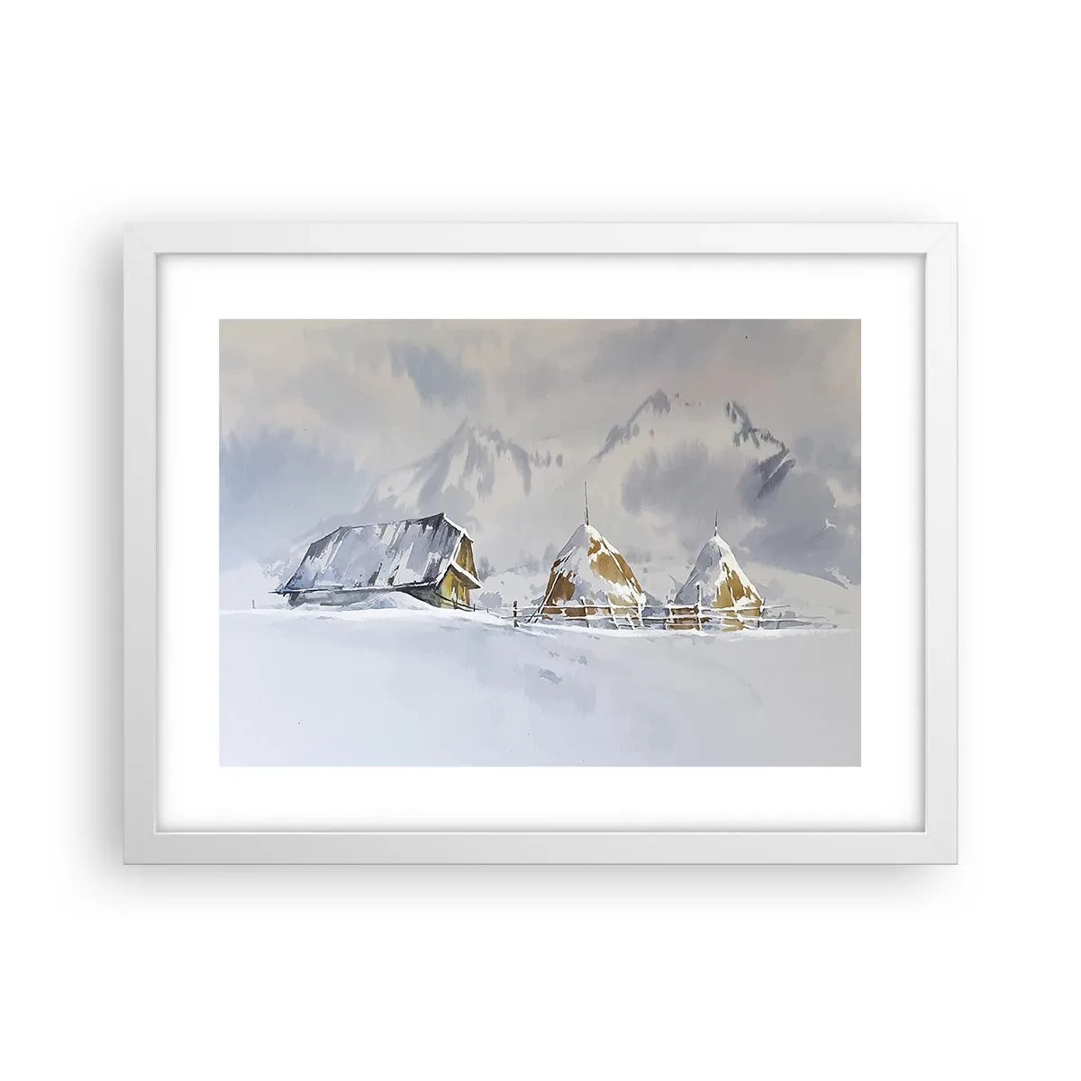 Affiche dans un cadre blanc - Poster - Dans une vallée enneigée - 40x30 cm