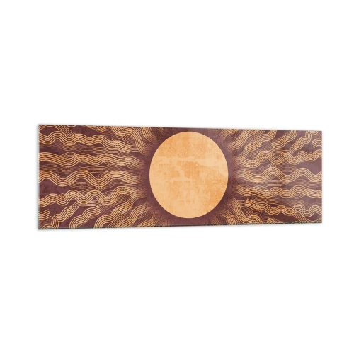 Impression sur verre - Image sur verre - Motif ensoleillé avec des rayons sur un fond dans les tons marron - 160x50cm - Icône du soleil - Décoration murale moderne pour le salon et la chambre ARTTOR
