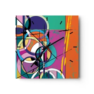 Horloge murale - Pendule murale - Abstraction colorée avec des cercles géométriques - 30x30cm - Roues sur roues - Décoration murale moderne pour le salon et la chambre ARTTOR