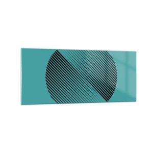 Impression sur verre - Image sur verre - Un cercle minimaliste avec des lignes sur un fond turquoise. - 120x50cm - Cercle – une variation géométrique - Décoration murale moderne pour le salon et la chambre ARTTOR