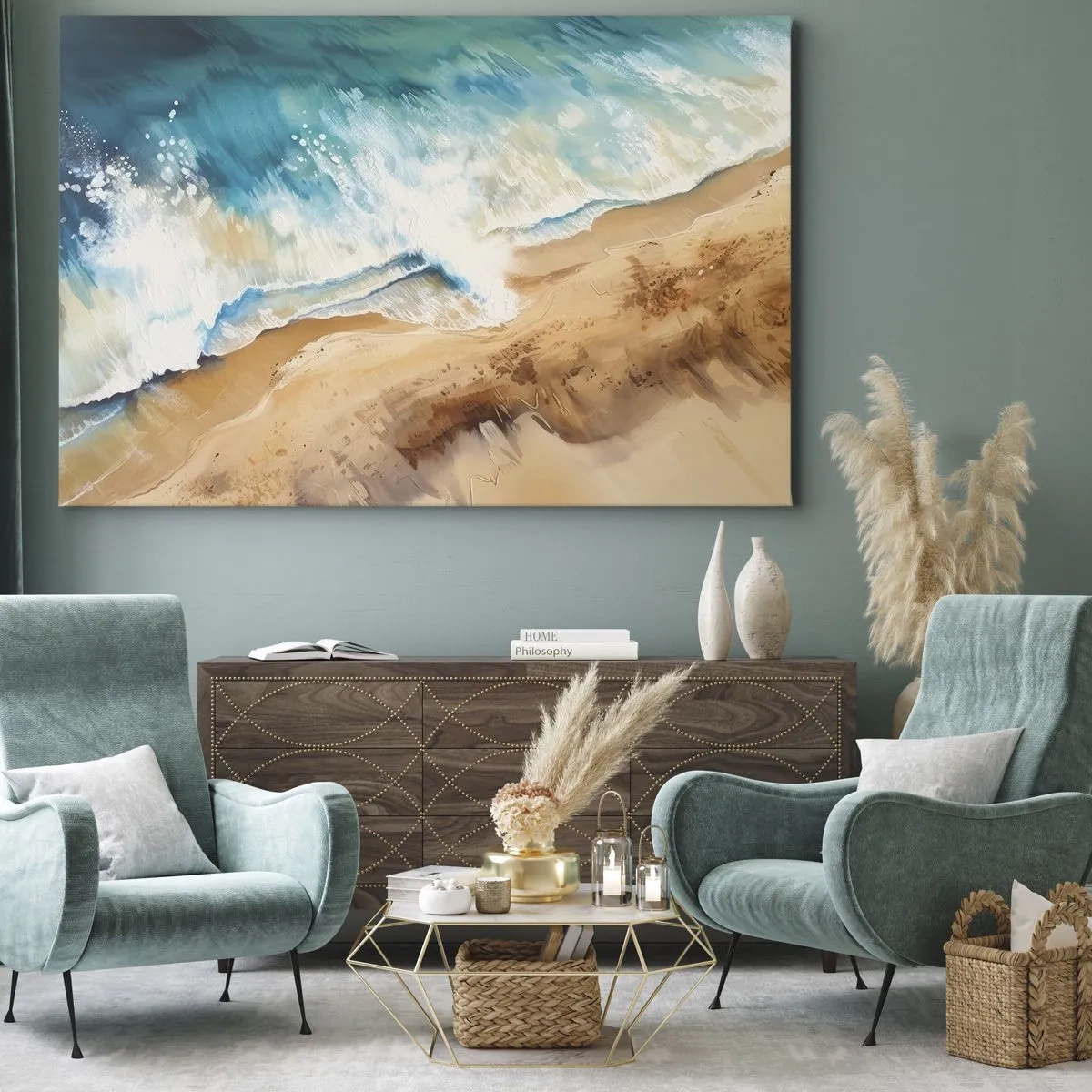 Impression sur toile - Image sur toile - Une vague de mer s'écrasant contre le rivage sablonneux - 100x70cm - La vague qui revient - Décoration murale moderne pour le salon et la chambre ARTTOR