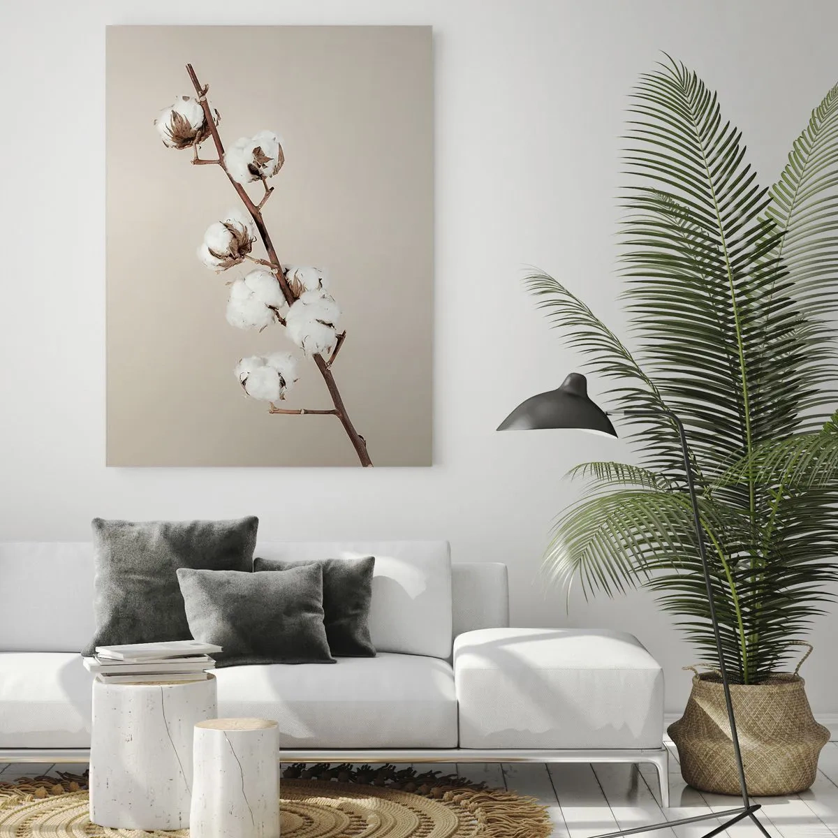 Impression sur verre - Image sur verre - Un brin de coton sur fond beige - 70x100cm - A la source de la douceur - Décoration murale moderne pour le salon et la chambre ARTTOR