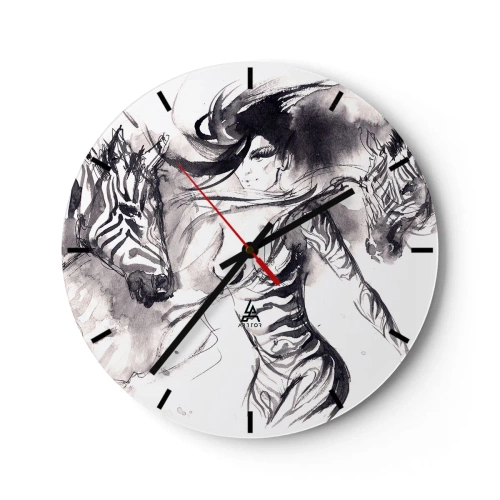 Horloge murale - Pendule murale - Une femme dans une forme artistique dansant avec deux personnes rassemblées - 30x30cm - Danse avec les zèbres - Décoration murale moderne pour le salon, la cuisine et la chambre ARTTOR