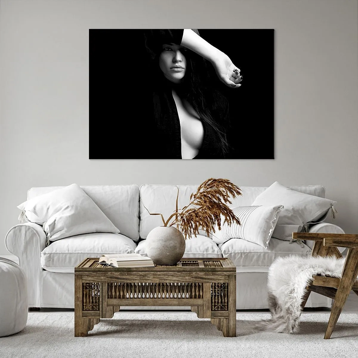 Impression sur toile - Image sur toile - Portrait élégant d'une femme en noir et blanc - 70x50cm - École de séduction - Décoration murale moderne pour le salon et la chambre ARTTOR