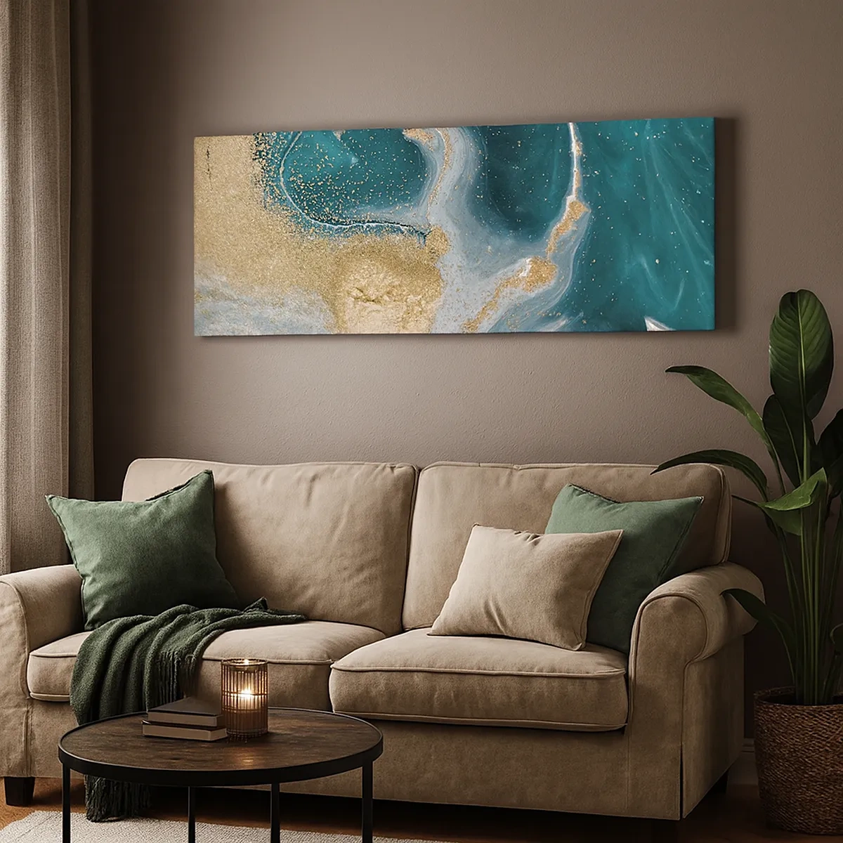 Impression sur toile - Image sur toile - Tourbillon d'or et de turquoise - 30x30 cm