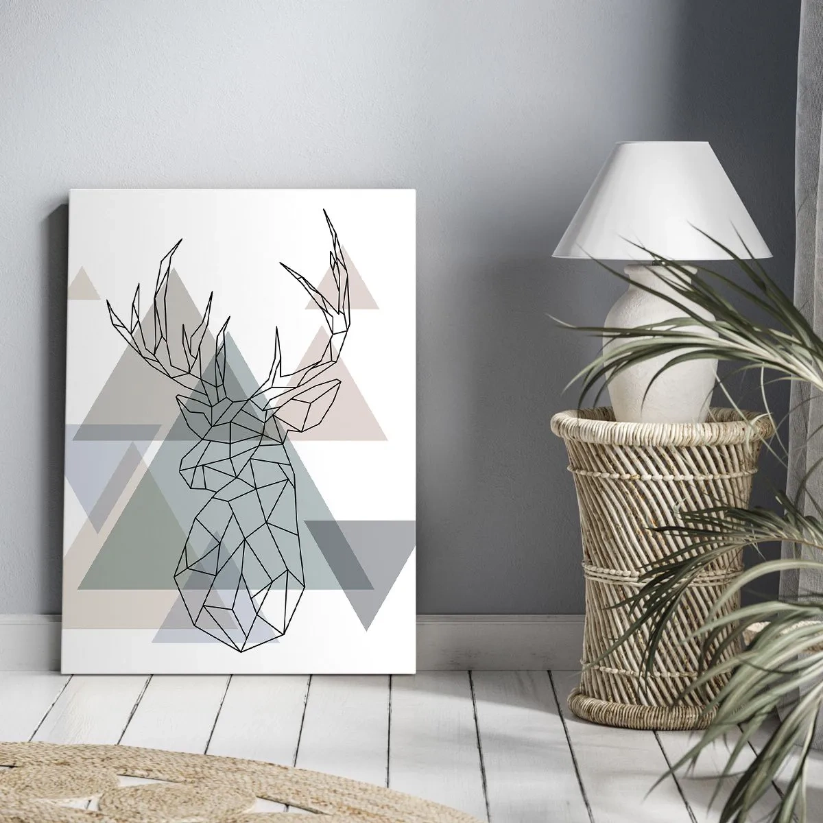 Impression sur toile - Image sur toile - Cerf géométrique sur fond de triangles pastel - 50x70cm - Dans une forêt géométrique - Décoration murale moderne pour le salon et la chambre ARTTOR