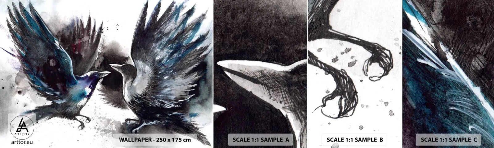 Échantillon de Papier Peint Autocollant Deluxe Sticker - Le corbeau des corbeaux - Abstraction, Oiseau, Animaux - 100x30 cm