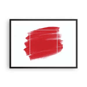 Affiche dans un cadre noir - Poster - Coup de pinceau rouge avec bordure blanche - 70x50cm - En dehors du cadre - Décoration murale moderne pour le salon et la chambre ARTTOR