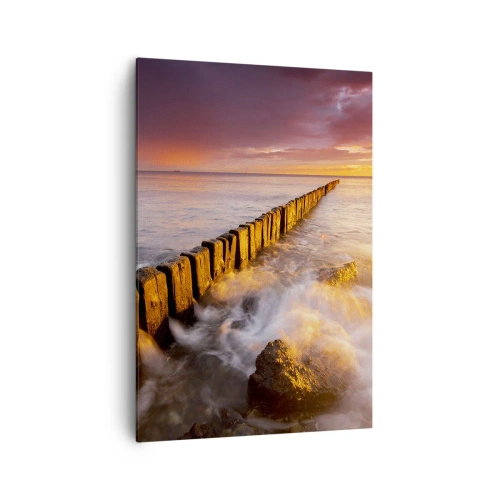Impression sur toile - Image sur toile - Un paysage pittoresque au bord de la mer au coucher du soleil - 70x100cm - La douceur des vagues - Décoration murale moderne pour le salon et la chambre ARTTOR
