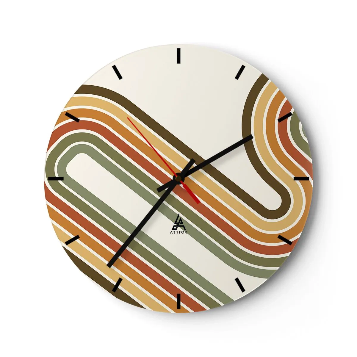 Horloge murale - Pendule murale - Lignes géométriques aux couleurs rétro sur fond clair - 30x30cm - En zig zag vers le but - Décoration murale moderne pour le salon, la cuisine et la chambre ARTTOR