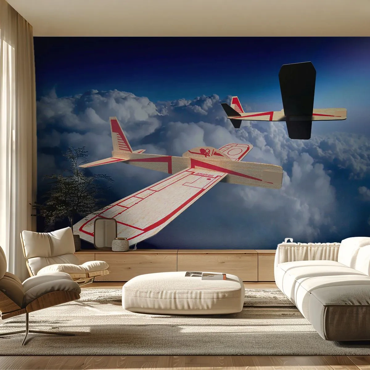 Papier Peint Photo Standard Eco - Encore plus haut, encore plus loin - Avion, Planeur, Des nuages - 400x280 cm