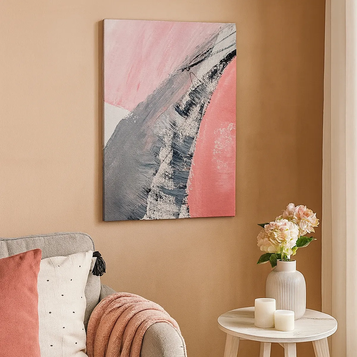 Impression sur toile - Image sur toile - Une composition abstraite dans les tons de rose et de gris. - 50x70cm - Composition assortie - Décoration murale moderne pour le salon et la chambre ARTTOR