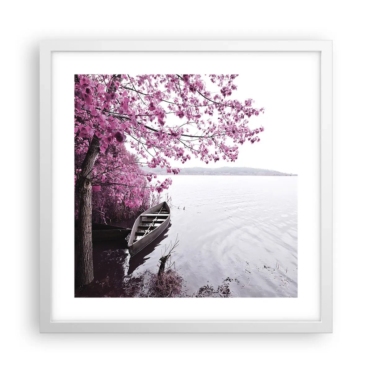 Affiche dans un cadre blanc - Poster - Dans un silence rose - 40x40 cm