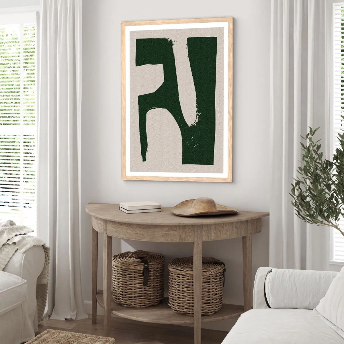 Affiche dans un chêne clair - Poster - Baies blanches - 40x50 cm