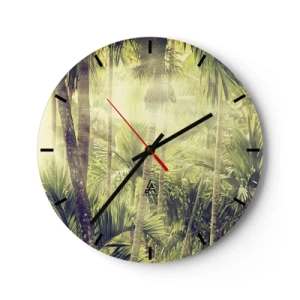 Horloge murale - Pendule murale - Forêt de palmiers tropicaux sous les rayons du soleil - 30x30cm - Nature enflammée - Décoration murale moderne pour le salon, la cuisine et la chambre ARTTOR