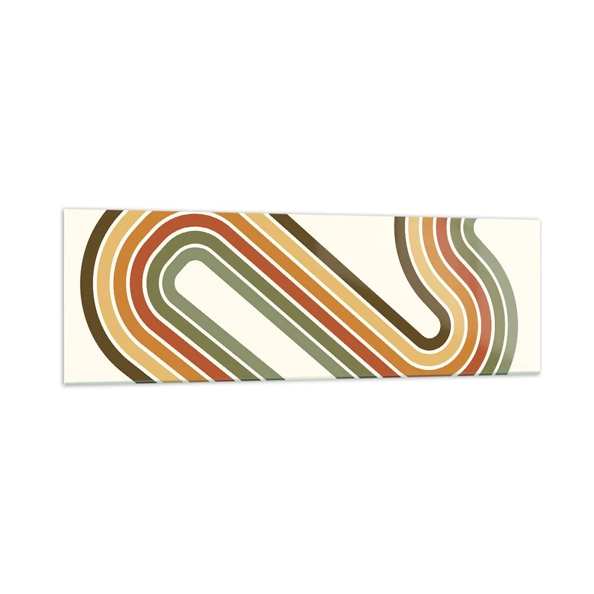Impression sur verre - Image sur verre - Motif géométrique dans les tons de vert, orange et beige sur fond clair - 160x50cm - En zig zag vers le but - Décoration murale moderne pour le salon et la chambre ARTTOR