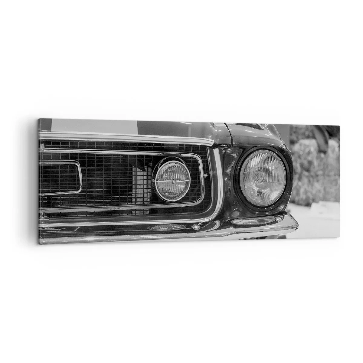 Impression sur toile - Image sur toile - Capot de voiture classique noir et blanc - 140x50cm - Conduire dur - Décoration murale moderne pour le salon et la chambre ARTTOR