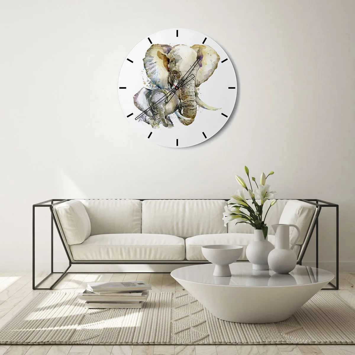 Horloge murale - Pendule murale - Un éléphant avec un veau dans un style aquarelle - 30x30cm - Rien ne peut égaler maman - Décoration murale moderne pour le salon, la cuisine et la chambre ARTTOR