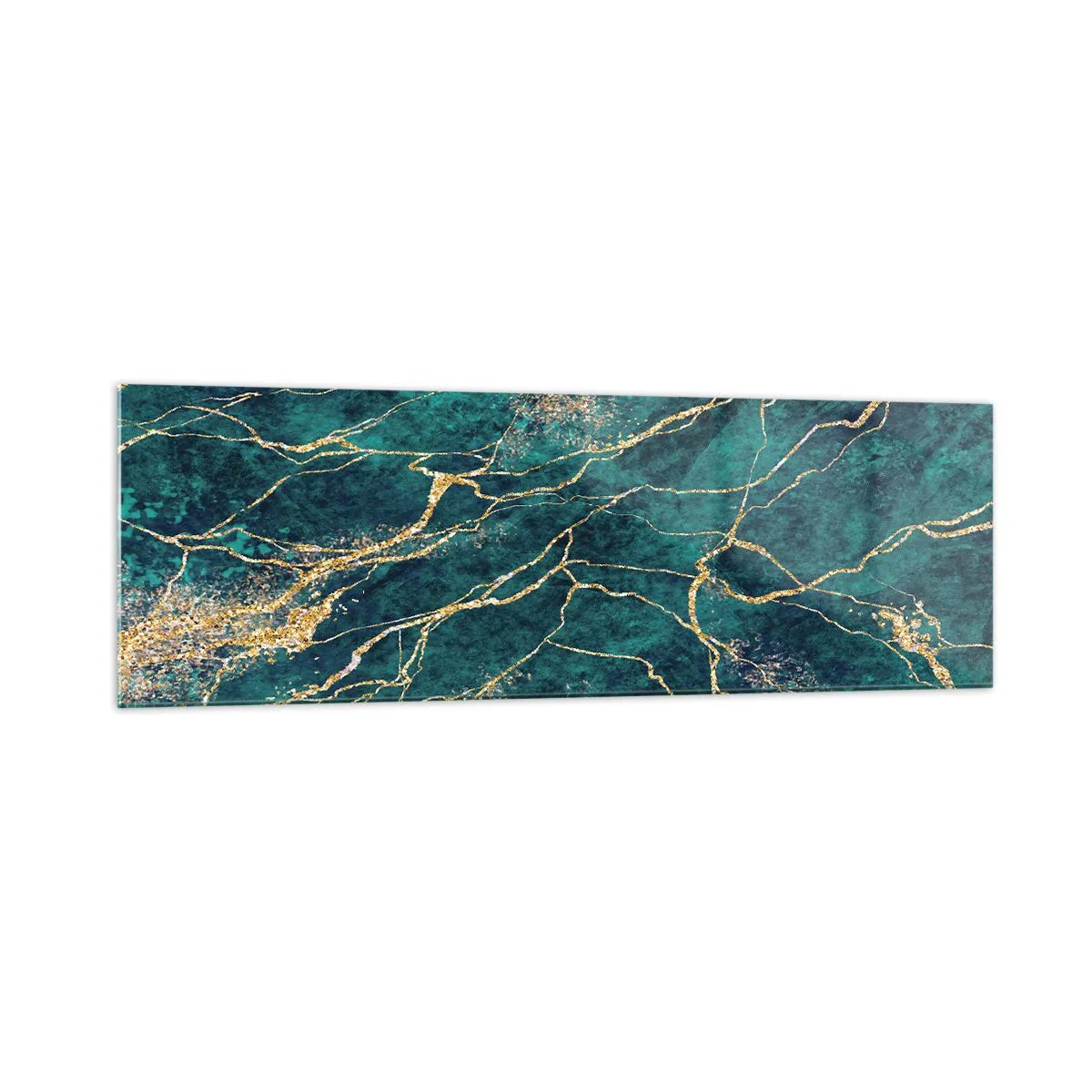 Impression sur verre - Image sur verre - Motif de marbre texturé dans des tons turquoise et or - 160x50cm - Mine d'or - Décoration murale moderne pour le salon et la chambre ARTTOR