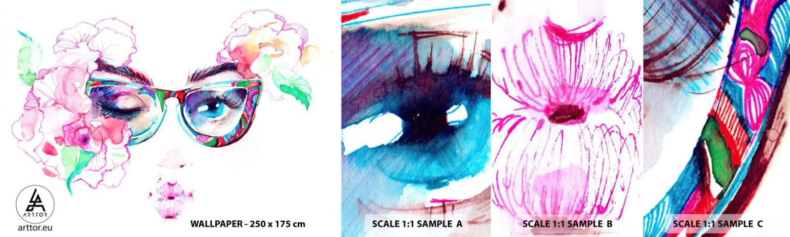 Échantillon De Papier Peint Standard Eco - Une promesse tentante - Abstraction, Les yeux de la femme, Lunettes - 100x30 cm