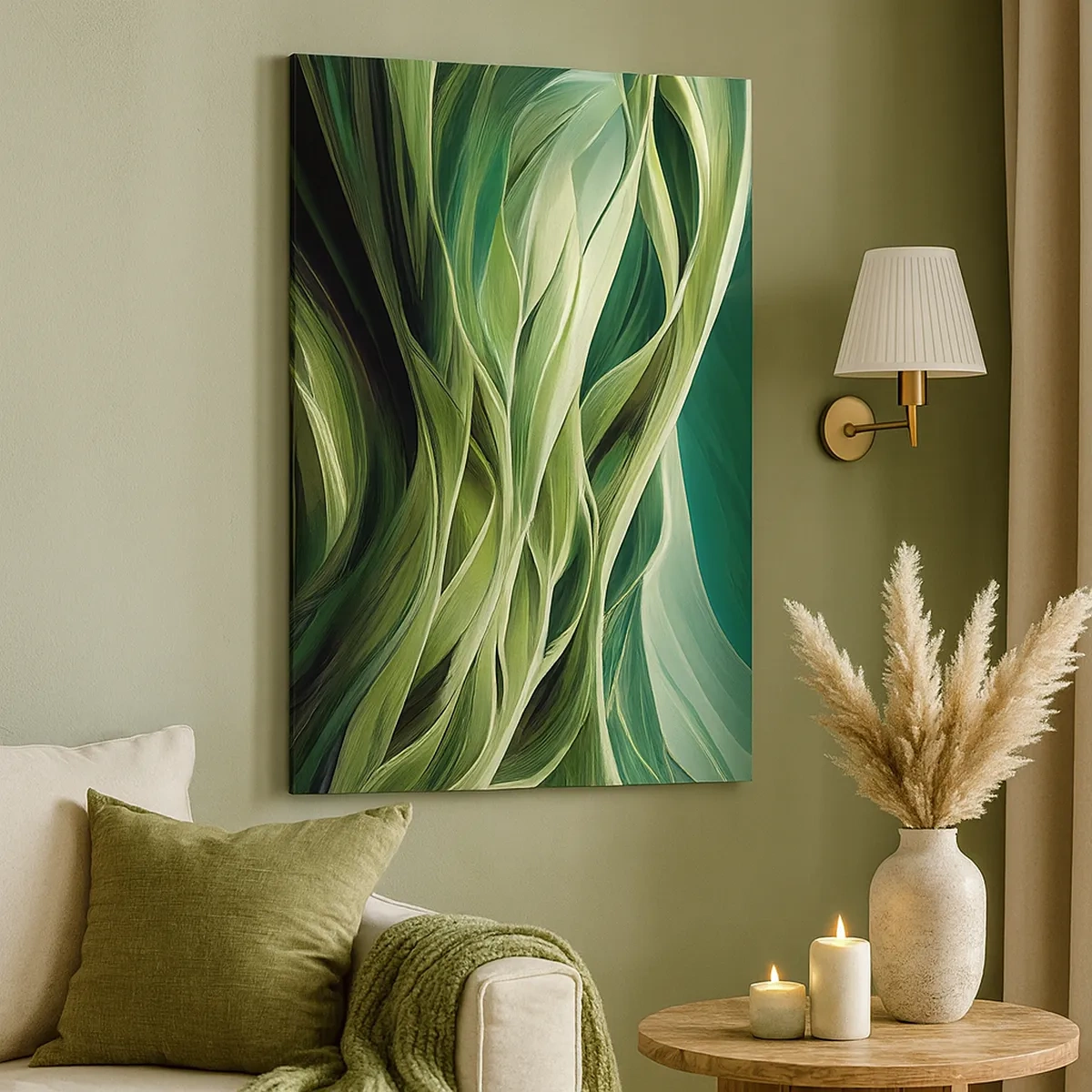 Impression sur toile - Image sur toile - Lignes dynamiques dans des tons de vert - 50x70cm - Jeu de vert abstrait - Décoration murale moderne pour le salon et la chambre ARTTOR