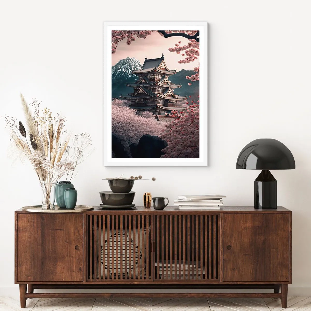 Affiche dans un cadre blanc - Poster - Le pays des cerisiers en fleurs - 61x91 cm