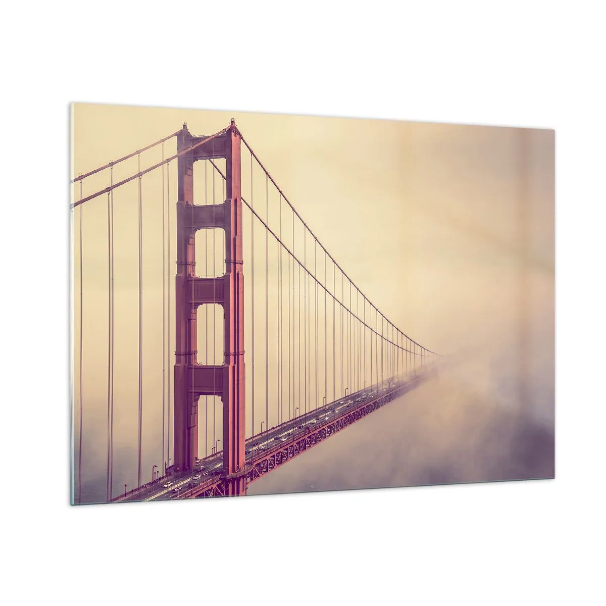Impression sur verre - Image sur verre - Le Golden Gate Bridge de San Francisco dans un paysage brumeux - 100x70cm - Entre ciel et terre - Décoration murale moderne pour le salon et la chambre ARTTOR