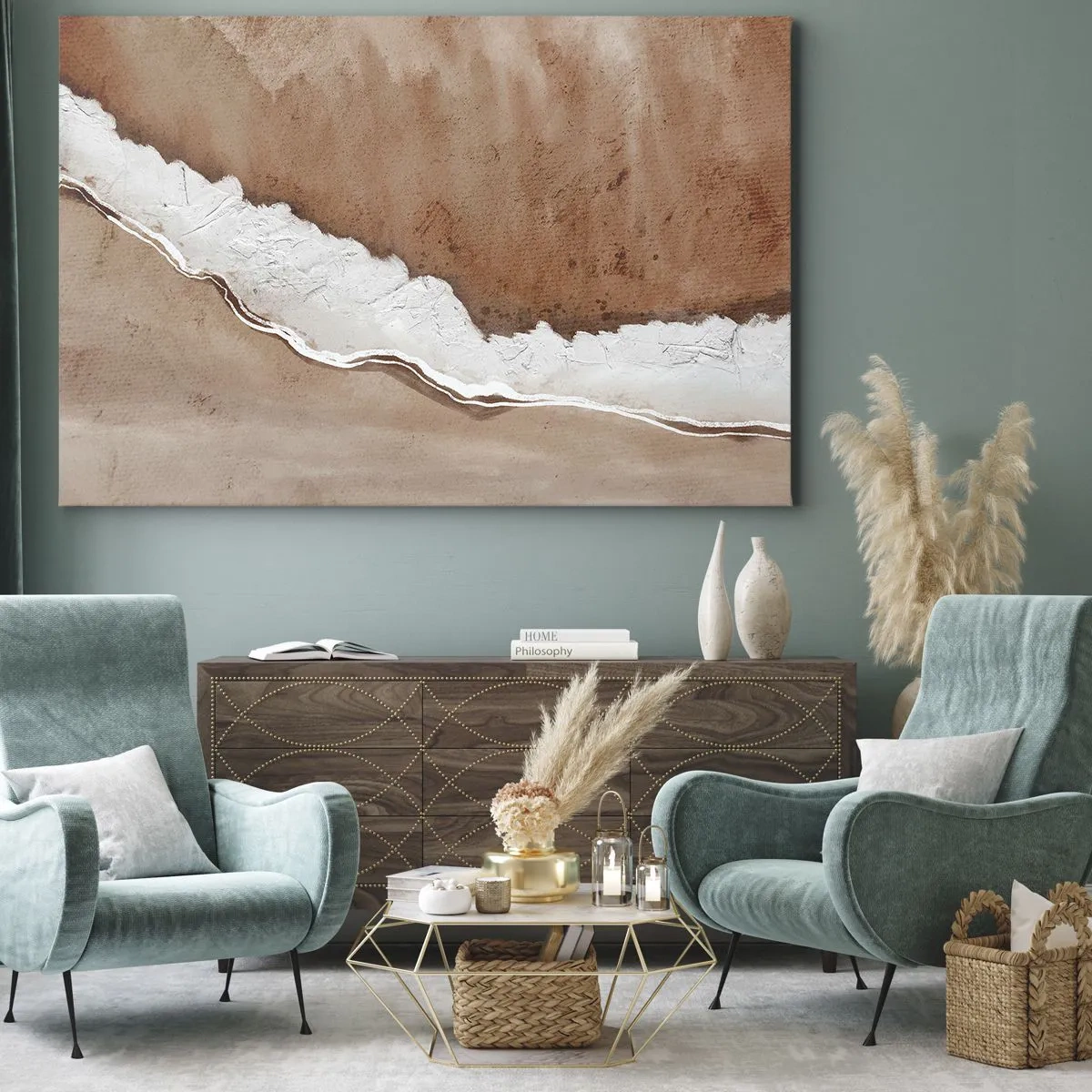 Impression sur toile - Image sur toile - Texture de sable avec des accents blancs - 120x80cm - Dans des couleurs de la terre - Décoration murale moderne pour le salon et la chambre ARTTOR