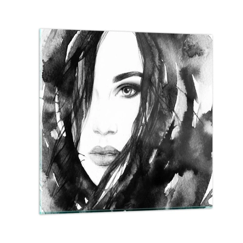 Impression sur verre - Image sur verre - Portrait d'une dame en noir et blanc - 30x30 cm