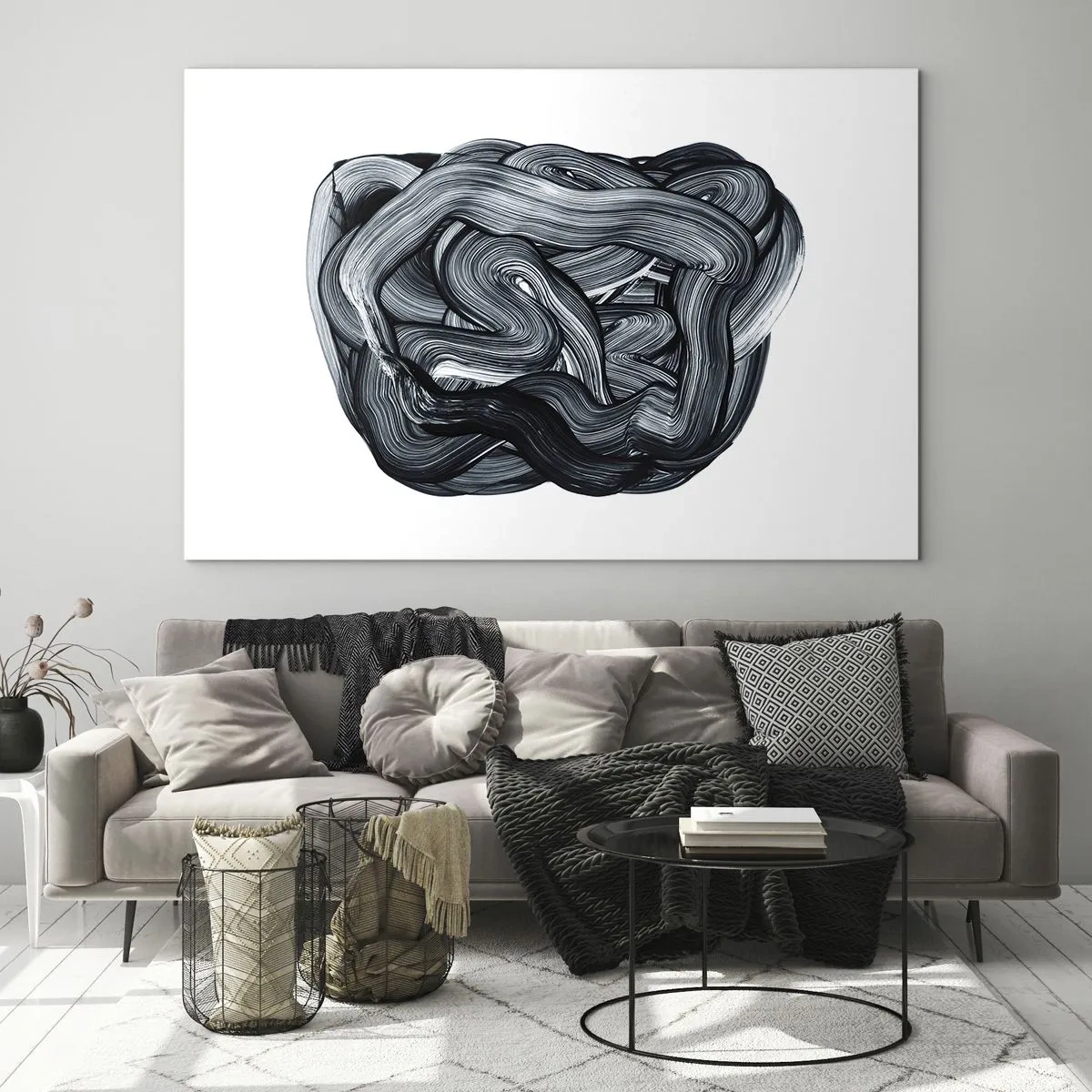 Impression sur verre - Image sur verre - Abstraction de coups de pinceau en noir et blanc - 70x50cm - Ce n'est pas si simple - Décoration murale moderne pour le salon et la chambre ARTTOR