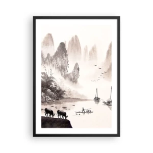 Affiche dans un cadre noir - Poster - Paysage chinois de style traditionnel - 50x70cm - Le quotidien exotique de l'Orient - Décoration murale moderne pour le salon et la chambre ARTTOR
