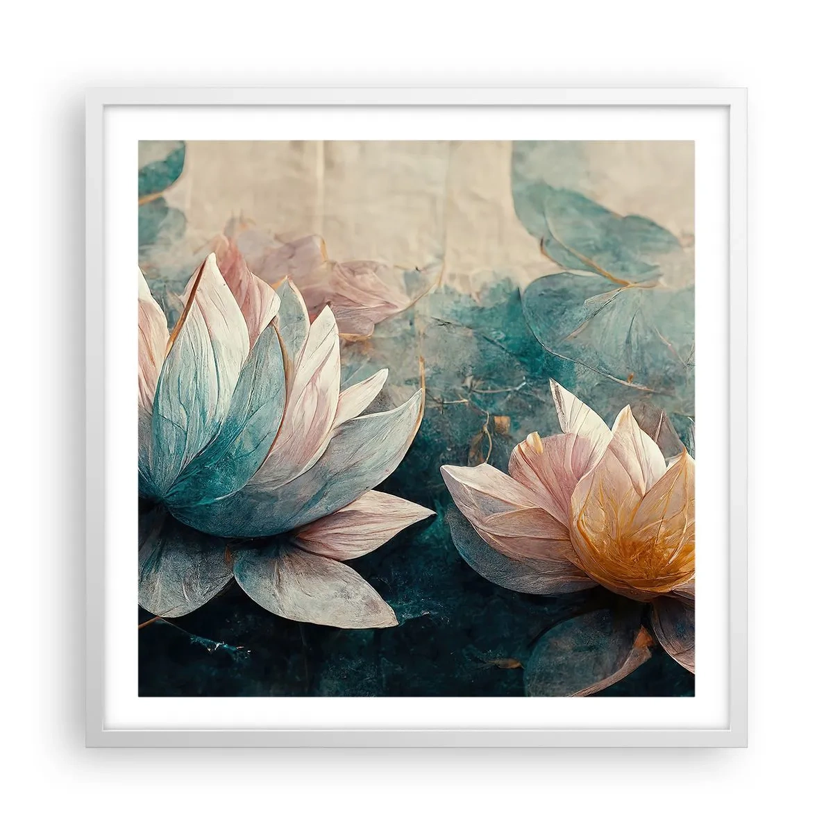 Affiche dans un cadre blanc - Poster - Les étoiles du lac - 60x60 cm