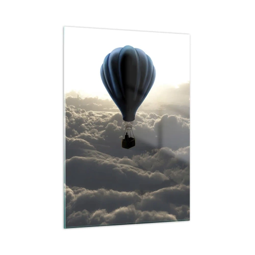 Impression sur verre - Image sur verre - Un ballon flottant au-dessus des nuages au lever du soleil - 50x70cm - Un vagabond au dessus des nuages - Décoration murale moderne pour le salon et la chambre ARTTOR