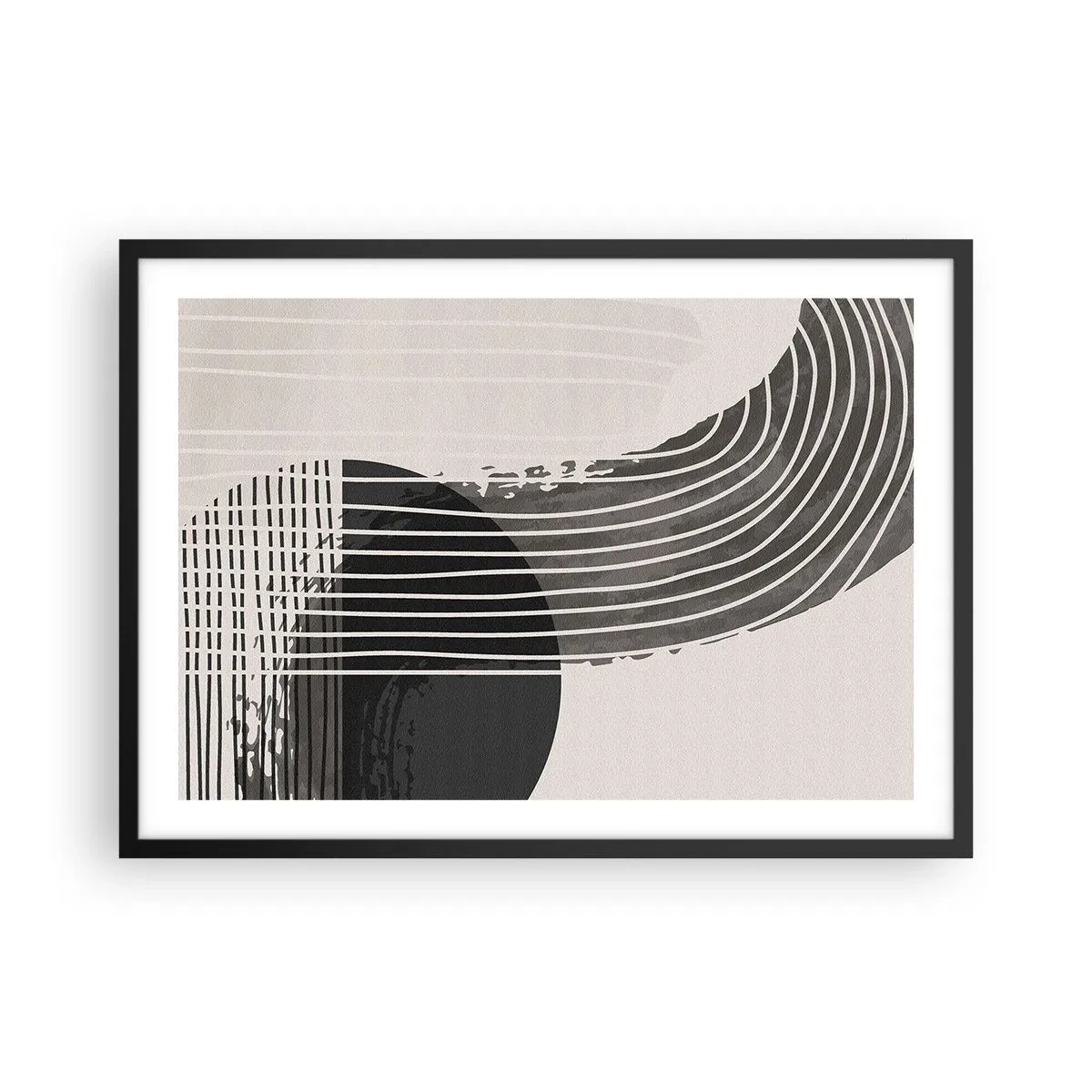 Affiche dans un cadre noir - Poster - Motif abstrait avec des lignes et des formes géométriques - 70x50cm - Aller et retour - Décoration murale moderne pour le salon et la chambre ARTTOR