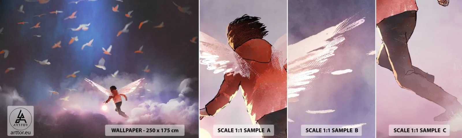 Échantillon de Papier Peint Autocollant Deluxe Sticker - Il faut de l'imagination et du courage - Abstraction, Fantaisie, Icare - 100x30 cm